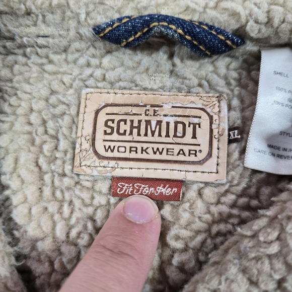 C.E. Schmidt Workwear Jacket Womens XL Blue Denim Lined Sherpa Collar Pockets - Picture 6 of 12